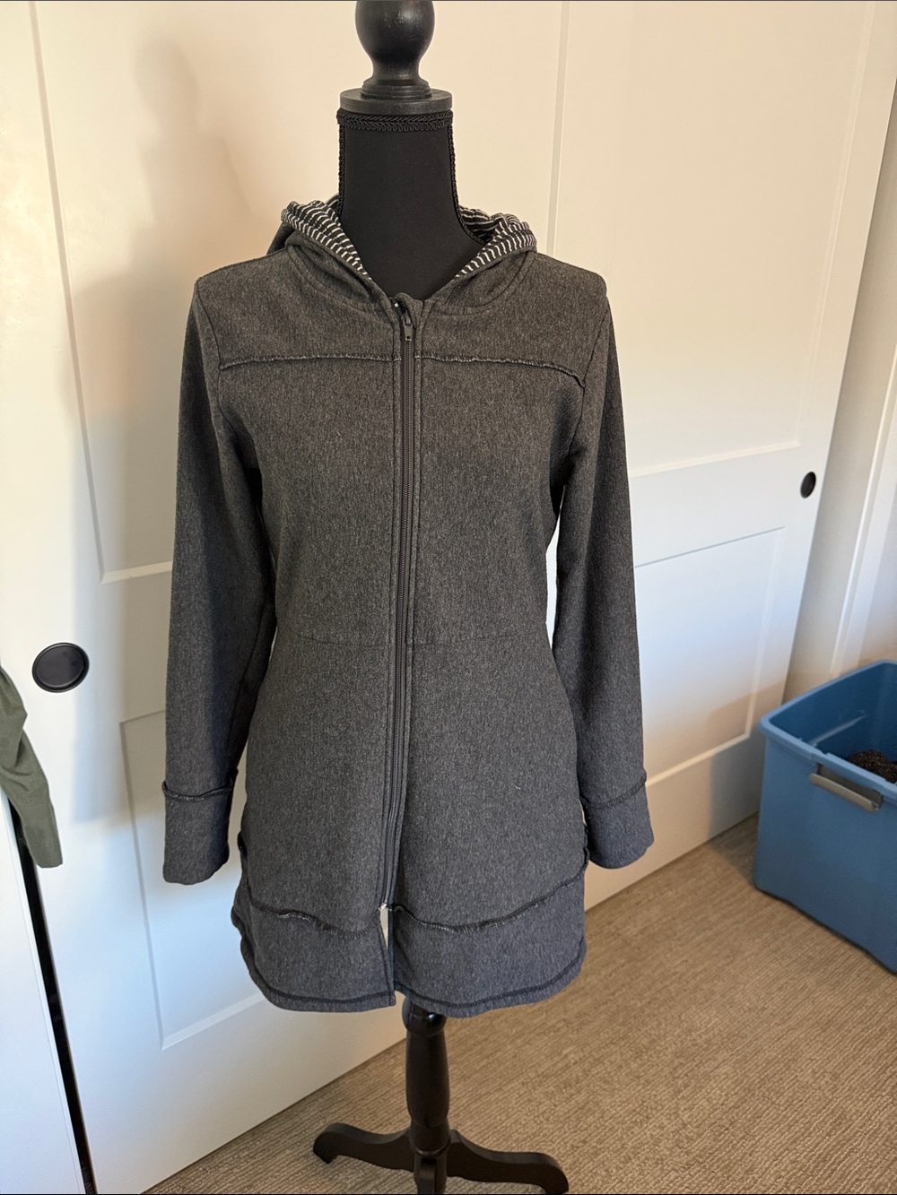 Pink Lotus Charcoal Hooded Zip Jacket with Striped Lining